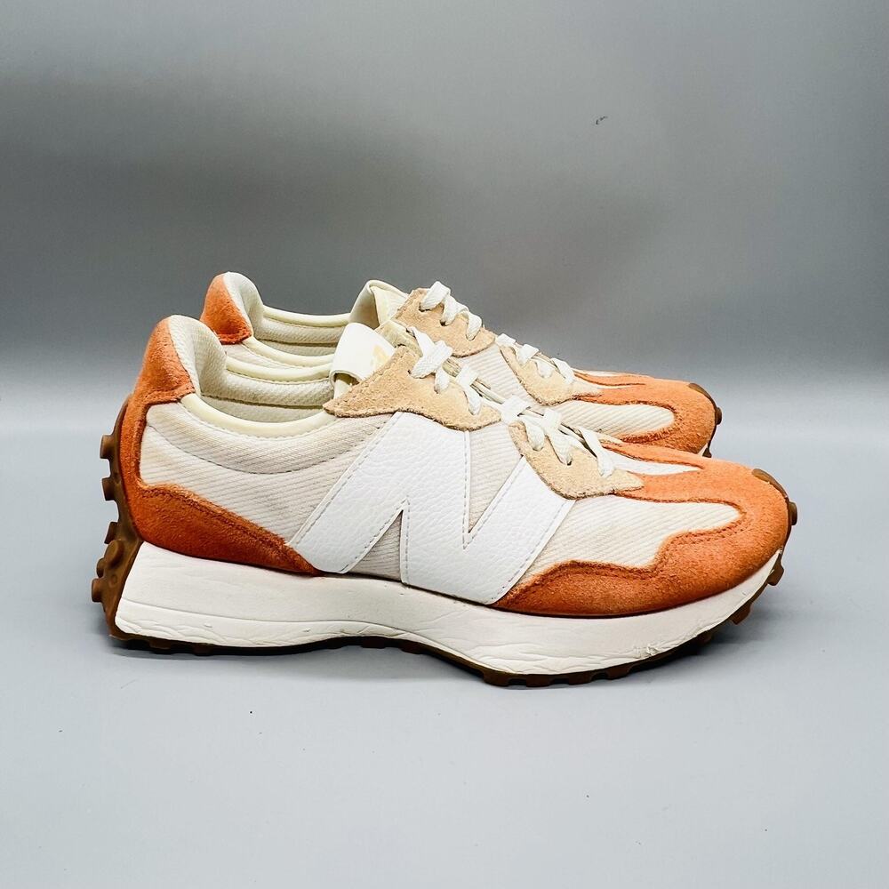 New Balance Shoes Women 8 White Orange Suede 327 Low Top Running Sneaker Comfort